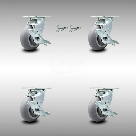 Service Caster 5 Inch SS Thermoplastic Caster Set with Ball Bearings 4 Brake 2 Swivel Lock SCC SCC-SS30S520-TPRBD-TLB-BSL-2-TLB-2